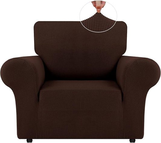 LURKA Stretch Chair Sofa Slipcovers 1 Piece Couch Covers for Sofa Furniture Protector Full Sofa Covers with Elastic Bottom for Kids and Dog (Small, Chocolate)