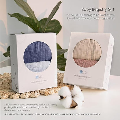 lulumoon Baby Muslin Bassinet Sheets: Cotton Bassinet Sheets Neutral for Boys and Girls - Fitted for Oval Rectangle or Hourglass
