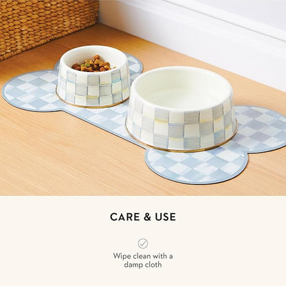 MACKENZIE-CHILDS Pup Placemat, Cute Pet-Food Mat for Dog Bowls and Cat Bowls, Gray-and-White Sterling Check
