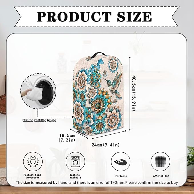 Bohe Flower Birds Blender Dust Covers with Drawstring, Stand Mixer or Coffee Maker Appliance Cover, Anti Fingerprint Dust Proof Stain Resistant Blender Cover for Home Kitchen