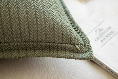 Set of 2 Cozy Striped Herringbone Flange Throw Pillow Covers, Aesthetic Embossed Pattern Pillow Covers for Couch and Bed - 18"x18", Sage Green