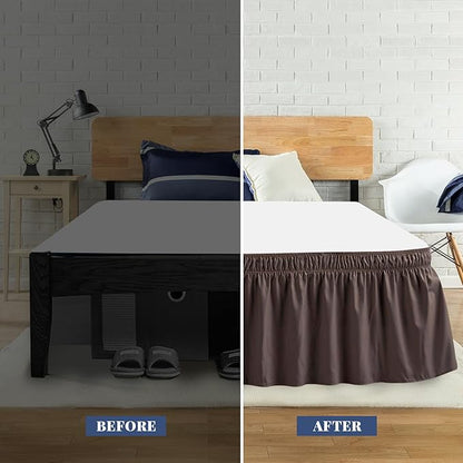Full Bed Skirt, Elastic Wrap Around Bed Skirt Full Size, Bed Skirts for Adjustable Bed, Easy Fit with 18" Drop Length Tailored Drop Dust Ruffle (Brwon)