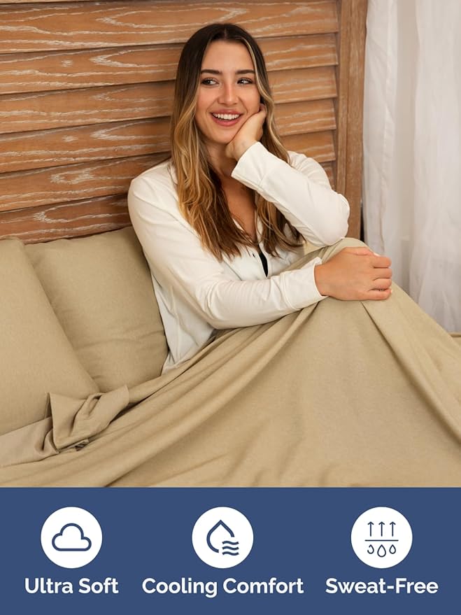 Extra Deep Twin XL Fitted Sheet - Hotel Luxury Single Fitted Sheet Only - Easily Fits 18 inch to 24 inch Mattress - Ultra Soft, Wrinkle Free w/Extra Deep Pockets - Breathable & Comfy - Heathered Tan