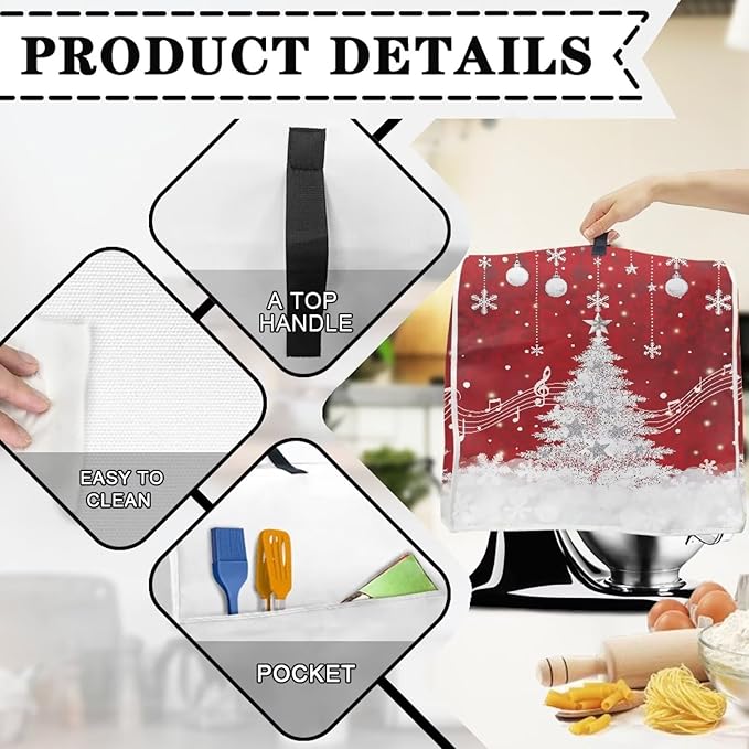 Christmas Mixer Cover for Kitchen Aid 6-8 Quart Stand Mixers, Xmas Tree Kitchen Appliance Dust Cover Washable Dustproof Cloth Cover with Pocket for Kitchenware Gift for Christmas