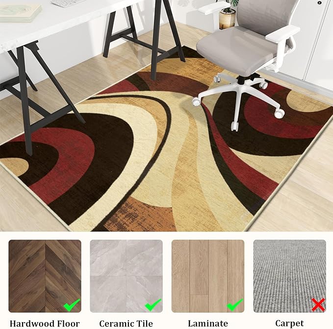 Office Chair Mat for Hardwood Floor, 72"x48" Easy Glide Computer Desk Mat Protector for Rolling Chair Under Desk Rug Nonslip Backing, Machine Wash, (Modern)