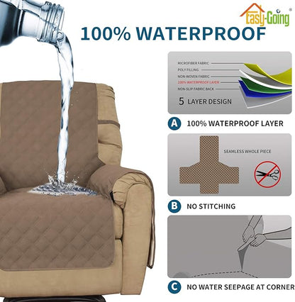 Easy-Going Sofa Slipcover Waterproof Oversized Recliner Chair Cover Non-Slip Fabric Couch Cover for Living Room Washable Furniture Protector for Pets Kids Children Dog Cat (Oversized Recliner, Camel)