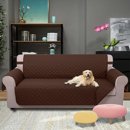 U-NICE HOME Reversible Sofa Cover Couch Cover for Dogs with Elastic Straps Water Resistant Furniture Protector for Pets Couch Cover for 3 Cushion Couch (Sofa, Brown/Brown)