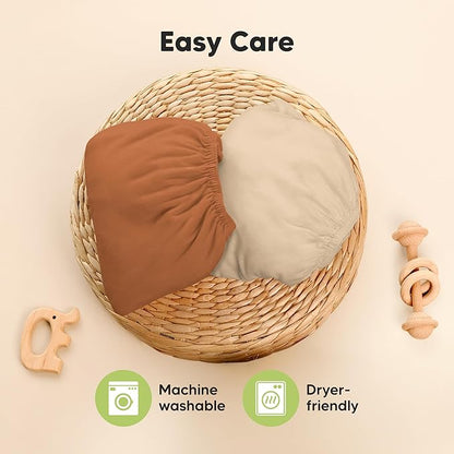 Pack and Play Sheets Fitted - 2-Pack Mini Crib Sheets for Pack N Play Mattress 38x26, Soft & Cozy, Neutral Toddler Playard Bedding, Snug Fitted Mini Baby Crib Mattress Cover Boy, Girl (Rust)