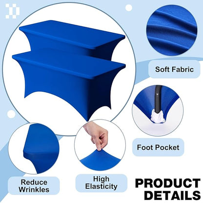 Trlyc 2 Pack 8FT Spandex Table Cloth - 96 x 30 Inch Rectangular Stretch Tablecloth, Wrinkle Resistant Scretch Table Cover for Wedding, Party, Banquet, Picnic, Outdoor Decoration (2Pcs,Royal Blue)