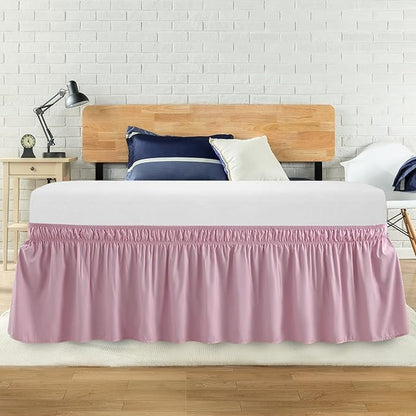 Full Bed Skirt, Elastic Wrap Around Bed Skirt Full Size, Bed Skirts for Adjustable Bed, Easy Fit with 14" Drop Length Tailored Drop Dust Ruffle (Pink)