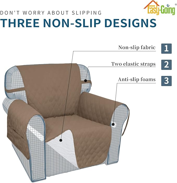 Easy-Going Waterproof Oversized Loveseat Covers Leakproof Couch Cover for 2 Cushion Couch Sofa Cover Washable Sofa Slipcover Non-Slip Furniture Protector with Pocket for Pets (Medium-XL, Camel)