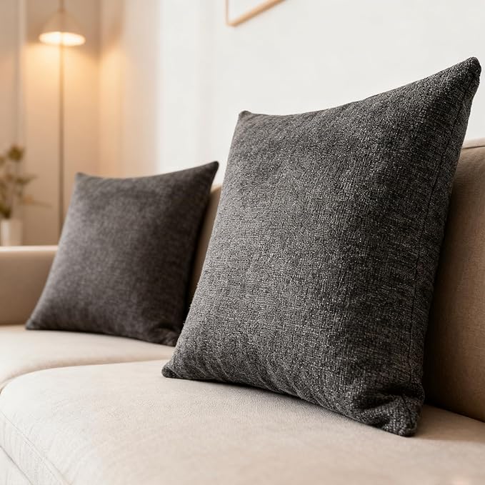 Throw Couch Pillow with Insert 18x18 Inches Set of 2 Square, Cute Modern Home Fall Decor for Living Room Sofa Bed Cushion Accent Case, Anthropologie Style Home Decor (Agate Gray #P2-15)