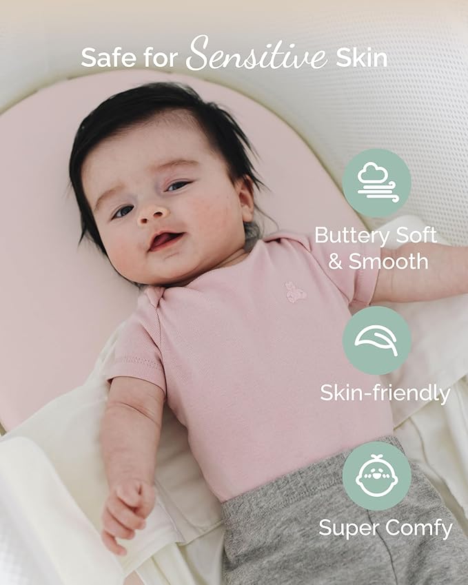 Bassinet Fitted Sheets for 4moms Mamaroo Sleep Bassinet - Fits 18 x 30 Inch Oval Bassinet Mattress - Buttery Soft, Premium Stretchy Jersey Knit Sheets - Sky + Sage + Cloud, 3 Pack
