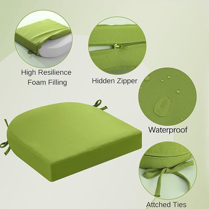 idee-home Outdoor Chair Cushions Set of 4, Thick 17" x 17" x 3" Patio Chair Cushions for Outdoor Furniture Waterproof with Ties, Seat Cushion, Patio Chair Pads Dining Chair Green