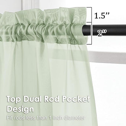 OVZME Light Green Sheer Curtains 96 Inches Long 2 Panels - Soft Light Filtering Window Sheer Panels for Living Room/Bedroom, Top Dual Rod Pocket, 1 Pair, Each 42Wx96L Inches