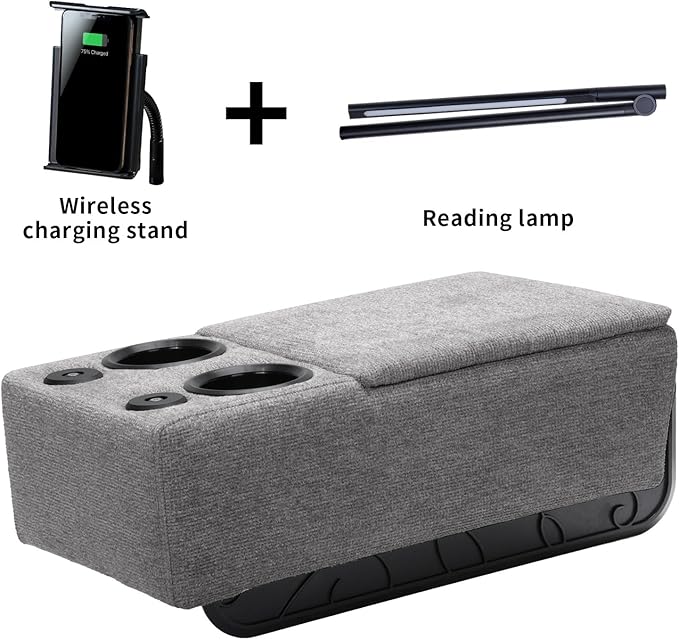 Sofa Armrest with Cup Holder Dual, Large Size Multifunctional Couch Arm Rest Insert, Removable Couch Caddy with Storage, Equipped with LED Reading Light & Wireless Charge Stand 02