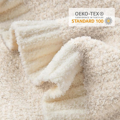 Snuggle Sac Queen Size Oversized Super Soft Bed Blanket - Warm & Cozy Knit Fuzzy Microfiber Blankets in Heather Ivory, 90 x 90