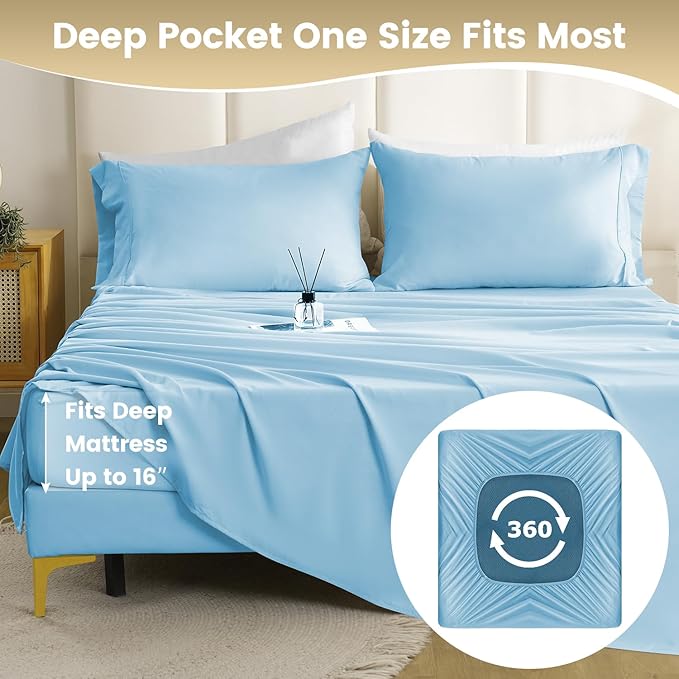 Silky Soft Twin XL Sheet Set - Luxury 3 Piece Breathable Cooling Microfiber Sheets, 16" Deep Pocket Easy Care Wrinkle Free Bedding Sheet and Pillowcase Set, Skye Blue