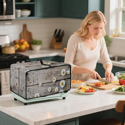 Toaster Oven Cover Washable Small Kitchen Appliance Dust Cover with Pockets, for Air Fryer Toaster Ovens, Microwaves, L, 18.5 x 22.5 x 13 inches, Daisy Wood Grain