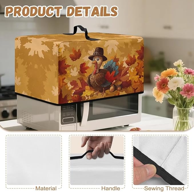 Microwave Oven Dust Cover, Thanksgiving Turkey Waterproof Polyester Dust Cover for Microwave Oven for Most Standard Microwaves Easy to Clean
