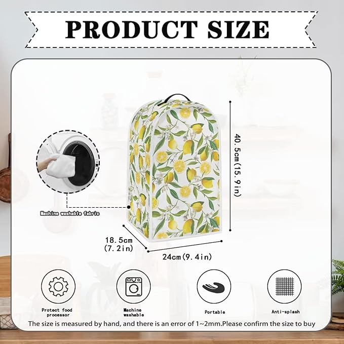 Lemon Print Blender Covers Kitchen Food Processor Covers with Durable Handle, Durable Foldable Small Appliances Protector Universal Blender Cover