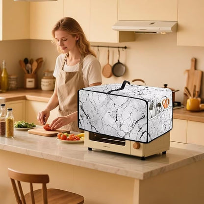 Toaster Oven Dust Cover with Pockets, Stain-resistant Kitchen Electrical Appliance Cover Countertop Ovens Decorations, S, 14.5 x 18.5 x 9 Inches, White Marble Black Crack