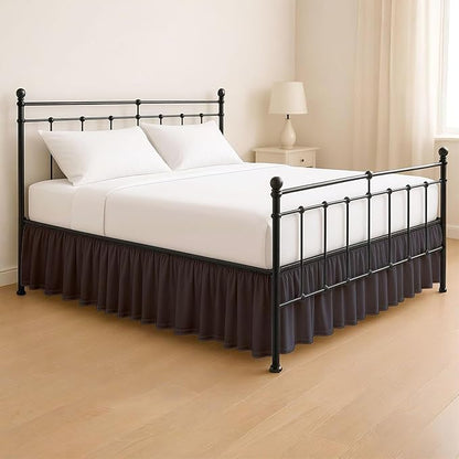 KRISHNA Ruffled Bed Skirt with Split Corners King, 100% Microfiber Hotel Quality, 21 Inch Drop Dust Ruffle Gathered Bedskirt with Platform, 78" x 80", Dark Grey