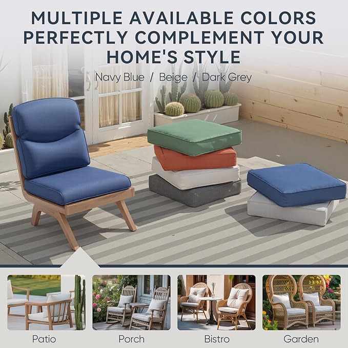 Patio Chair Cushions 5 Packs - Outside 22x24 High Back Water-Resistant Cushion with Zipper Cover for Outdoor Glider Rocking Chairs Loveseat 3-seat Couch Sofa – Blue/Crescent