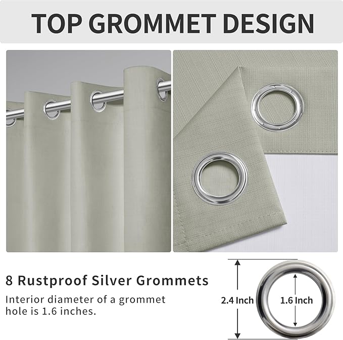 Easy-Going Linen Look 100% Blackout Curtain 52x63 Inch Window Curtain Drapes for Bedroom, Living Room Thermal Insulated Room Darkening (Set of 2 Panels, Stone)