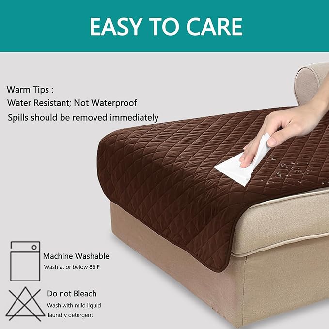 U-NICE HOME Sectional Couch Cover for Dogs Chaise Lounge Reversible Sofa Cover Furniture Protector Cover for Pets with Elastic Adjustable Strap (Chaise Lounge, Brown/Beige)