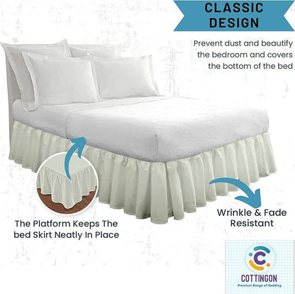 Ruffled Bed Skirt with Split Corners-Dust Ruffle - 22" Drop 100% Microfiber Soft,Sheen & Luxurious Look - Bed Skirts (Ivory -Full)