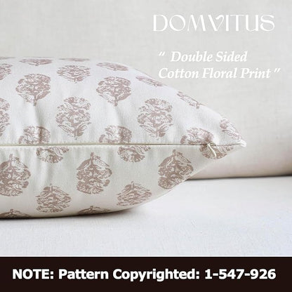 DOMVITUS Set of 2 Floral Pillow Covers 24x24, Block Print Pillow Covers Vintage Neutral Decorative Farmhouse Throw Pillow Covers for Couch Bed Living Room Light Camel