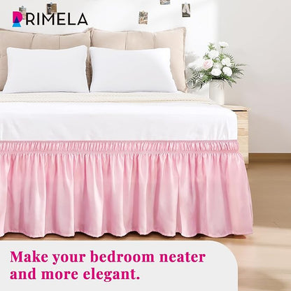 RIMELA Dusty Pink Bed Skirt King Size 15 Inch Drop, Wrap Around Elastic Bedskirt, Dust Ruffle for Adjustable Bed Base Machine Washable Easy to Install Bed Skirts