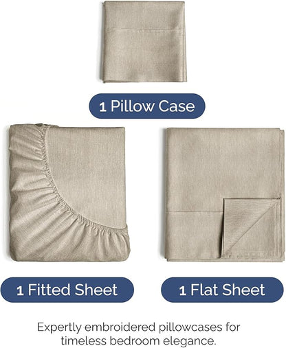 Twin Size 3 Piece Sheet Set - Comfy Breathable & Cooling Bed Sheets Set - Hotel Luxury Bedding for Women, Men, Kids, Teens, Boys & Girls - Deep Pockets, Soft & Wrinkle Free - Beige (Heathered Sheets)