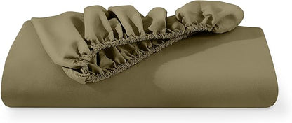 Bare Home Fitted Bottom Sheet Queen Size - Premium 1800 Microfiber - Ultra-Soft Hotel Luxury - Deep Pocket - Durable and Long Lasting (Queen, Olive)