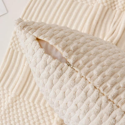 Kevin Textile 14x24 Inch Pillow Cover 1 Pack Boho Decorative Soft Striped Corduroy Lumbar Farmhouse Solid Color Accent Rectangle Cushion Case for Living Room Couch Sofa Bed, Cream White