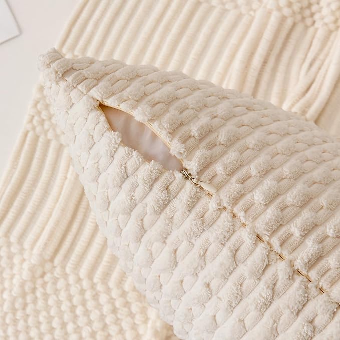 Kevin Textile 20x54 Inch Long Body Lumbar 1 Pack Boho Decorative Throw Pillow Cover Soft Striped Corduroy Rectangle Cushion Case Farmhouse Accent for Living Room Couch Sofa Bed, Cream White