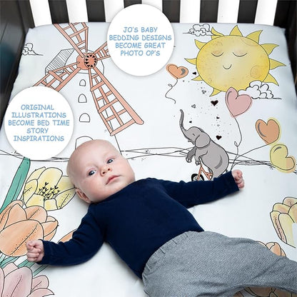 JumpOff Jo - Fitted Crib Sheet, Super Soft Breathable 100% Cotton Baby Crib Sheet for Standard Crib Mattresses and Toddler Beds, 28 in. x 52 in. - Tulip Fields