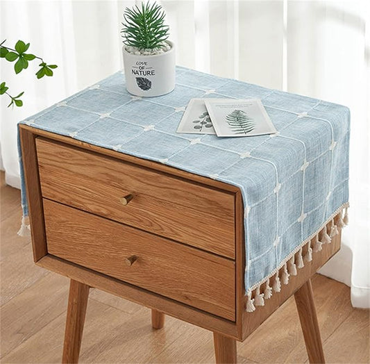 Simple Bedside Table Tassel Cover Cloth, Tablecloth Cover Towel, Suitable for Bedside Table TV Microwave Washing Machine Refrigerator Dust Cover (Light Blue, 15.7 * 35.4 inches)
