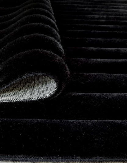 GLORY RUGS Area Rugs Striped Soft Faux Rabbit Fur Rug 5x7 Becky Black Plush Carpet Shag Cozy Fluffy Rug Non Slip Rugs, Machine Washable Shaggy Area Rug Bedroom Living Room and Dining Room.