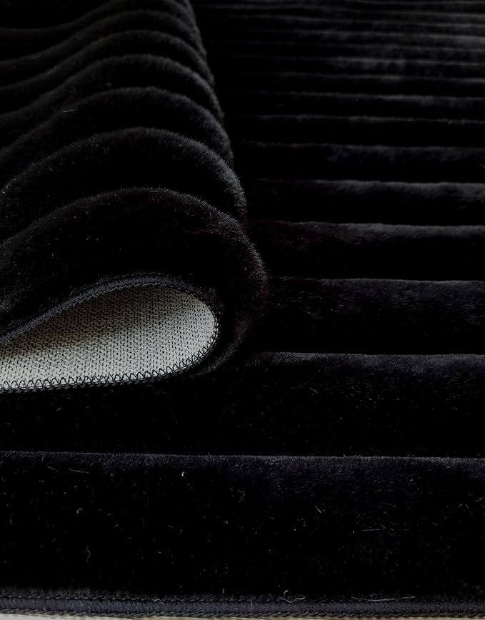 GLORY RUGS Area Rugs Striped Soft Faux Rabbit Fur Rug 8x10 Becky Black Plush Carpet Shag Cozy Fluffy Rug Non Slip Rugs, Machine Washable Shaggy Area Rug Bedroom Living Room and Dining Room.