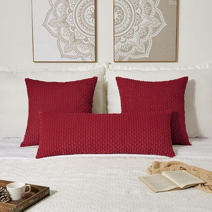Kevin Textile 14x36 Inch Long Lumbar 1 Pack Boho Decorative Throw Pillow Cover Soft Striped Corduroy Rectangle Cushion Case Farmhouse Solid Color Accent for Living Room Couch Sofa Bed, Burgundy
