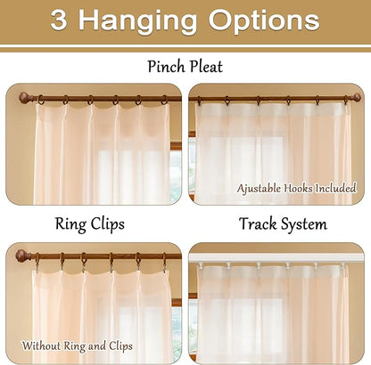 MAIHER 80 Inch Length Pink Pinch Pleat Sheer Curtains Lightweight Light Filtering Pleated Drapes with Adjustable Hooks for Dining Room Patio Door, Soft Pink, 42" W x 80" L, 2 Panels