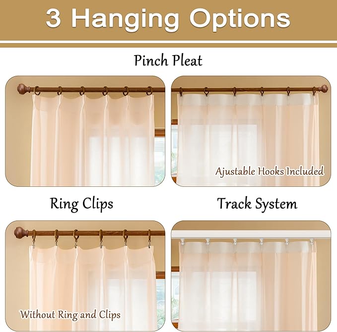 MAIHER Pinch Pleated Curtains 63 Inches Long Pink Sheer Curtain Panels for Bedroom Soft Touch Light Filtering Pleated Drapes with Adjustable Hooks (No Rings), Soft Pink, 42" W x 63" L, 2 Panels