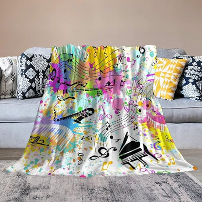 Music Blanket Colorful Graffiti Piano Keys Music Note Modern Abstract Art Print Soft Cozy Lightweight Throw Blanket for Kids Girls Boys Bedroom Living Room Dorm Chair Sofa Travel 60x80in