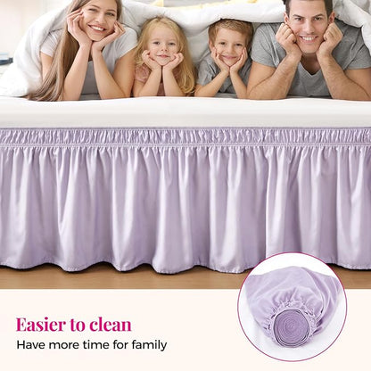 RIMELA Lavender Purple Bed Skirt King Size 15 Inch Drop, Wrap Around Elastic Bedskirt, Dust Ruffle for Adjustable Bed Base Machine Washable Easy to Install Bed Skirts