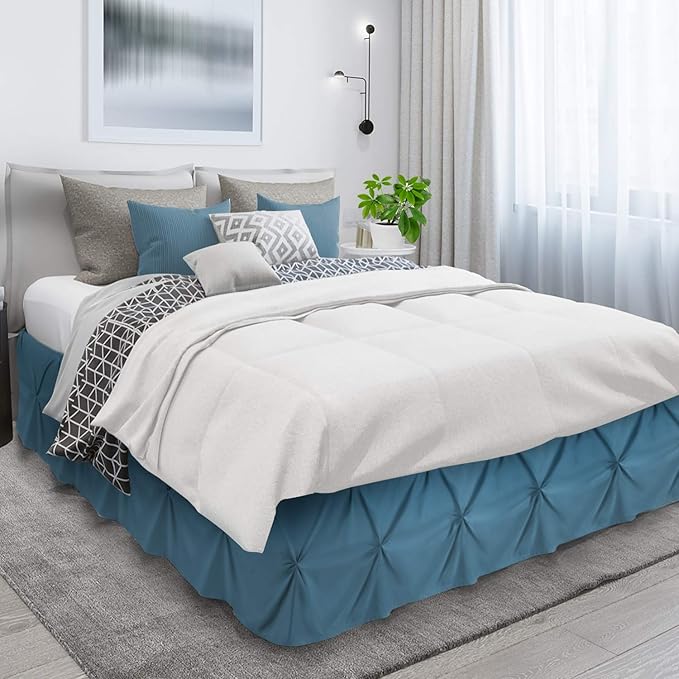 Nestl Blue Heaven Twin Bed Skirt - Pinch Pleat, 14" Drop, Microfiber