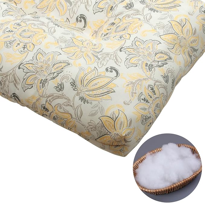 FUNHOME Outdoor Bench Cushion 45 x18 inch with Non-Slip Grips,Water Resistant Porch Swing Cushion,Bench Pillow Pads,Floral Tufted Cushions for Patio Garden Furniture,45" Seat Cushions(Yellow Flower)