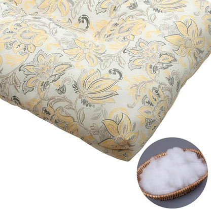 FUNHOME Outdoor Bench Cushion 45 x18 inch with Non-Slip Grips,Water Resistant Porch Swing Cushion,Bench Pillow Pads,Floral Tufted Cushions for Patio Garden Furniture,45" Seat Cushions(Yellow Flower)