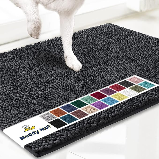 Muddy Mat® AS-SEEN-ON-TV Highly Absorbent Microfiber Door Mat and Pet Rug, Non Slip Thick Washable Area and Bath Mat Soft Chenille for Kitchen Bathroom Bedroom Indoor and Outdoor - Charcoal 24" x 72"